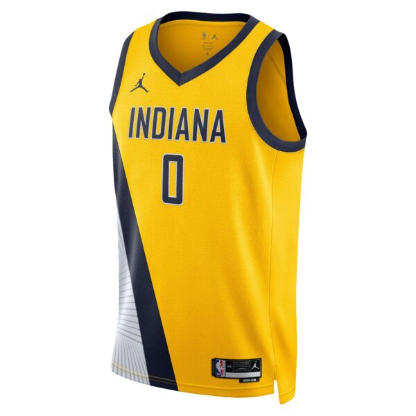 Tyrese Haliburton Indiana Pacers Jordan Brand Unisex Swingman Jersey - Statement Edition - Gold - Image 3