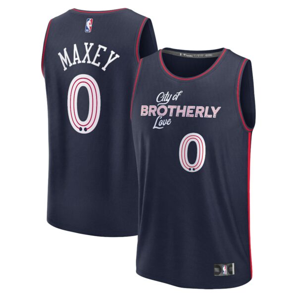 Tyrese Maxey Philadelphia 76ers Fanatics Youth 2023/24 Fast Break Jersey - Navy - City Edition - Image 2
