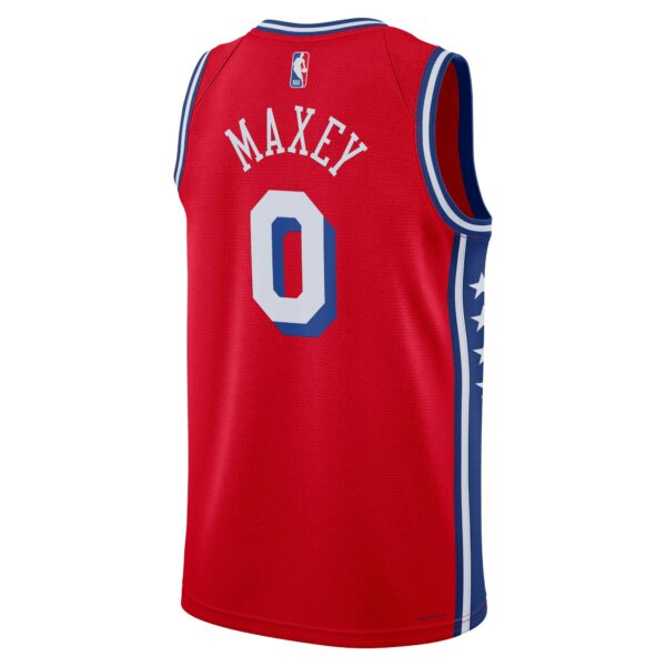 Tyrese Maxey Philadelphia 76ers Jordan Brand Unisex Swingman Jersey - Statement Edition - Red - Image 4