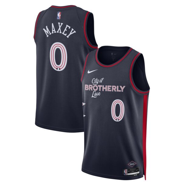 Tyrese Maxey Philadelphia 76ers Nike Unisex 2023/24 Swingman Jersey - Navy - City Edition - Image 2