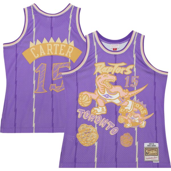 Vince Carter Toronto Raptors Mitchell & Ness 1998/99 Swingman Sidewalk Sketch Jersey - Purple - Image 2