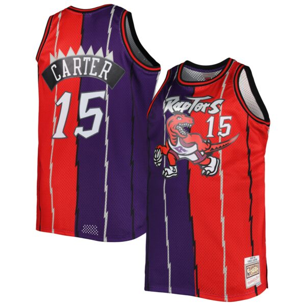 Vince Carter Toronto Raptors Mitchell & Ness Big & Tall Hardwood Classics 1998/99 Split Swingman Jersey - Purple/Red - Image 2