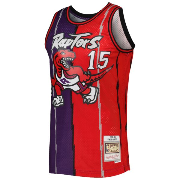 Vince Carter Toronto Raptors Mitchell & Ness Hardwood Classics 1998/99 Split Swingman Jersey - Purple/Red - Image 3