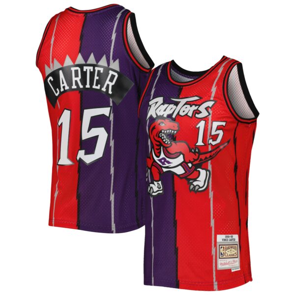 Vince Carter Toronto Raptors Mitchell & Ness Hardwood Classics 1998/99 Split Swingman Jersey - Purple/Red - Image 2