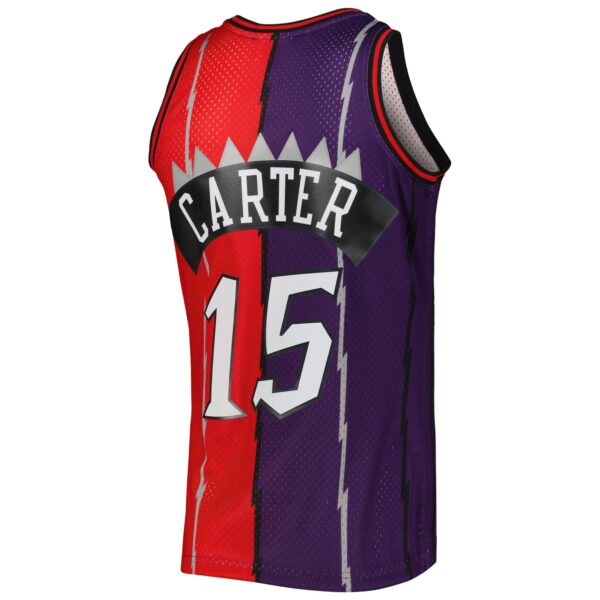 Vince Carter Toronto Raptors Mitchell & Ness Hardwood Classics 1998/99 Split Swingman Jersey - Purple/Red - Image 4