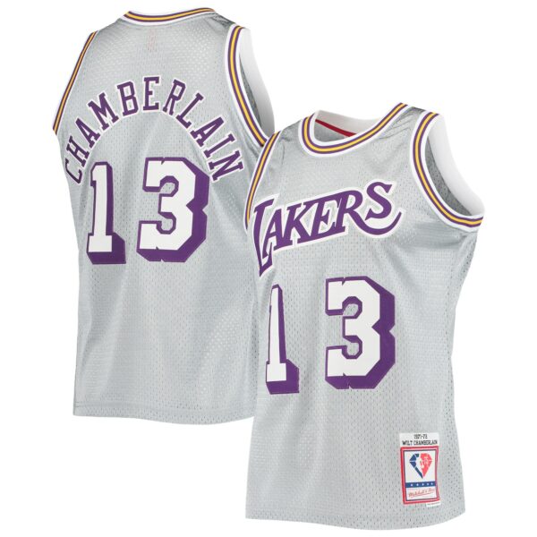 Wilt Chamberlain Los Angeles Lakers Mitchell & Ness 75th Anniversary 1971/72 Hardwood Classics Swingman Jersey - Silver - Image 2
