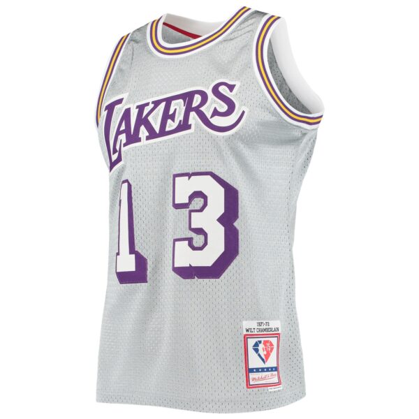 Wilt Chamberlain Los Angeles Lakers Mitchell & Ness 75th Anniversary 1971/72 Hardwood Classics Swingman Jersey - Silver - Image 3