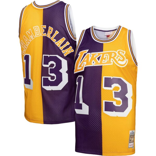 Wilt Chamberlain Los Angeles Lakers Mitchell & Ness Hardwood Classics 1971/72 Split Swingman Jersey - Purple/Gold - Image 2