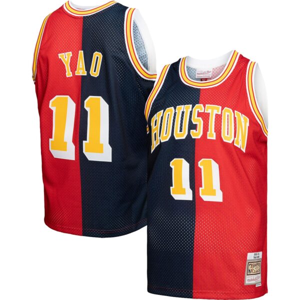 Yao Ming Houston Rockets Mitchell & Ness Hardwood Classics 2004/05 Split Swingman Jersey - Navy/Red - Image 2