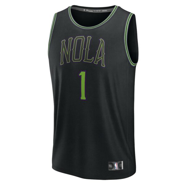 Zion Williamson New Orleans Pelicans Fanatics Youth Fast Break Jersey - Black - City Edition - Image 3