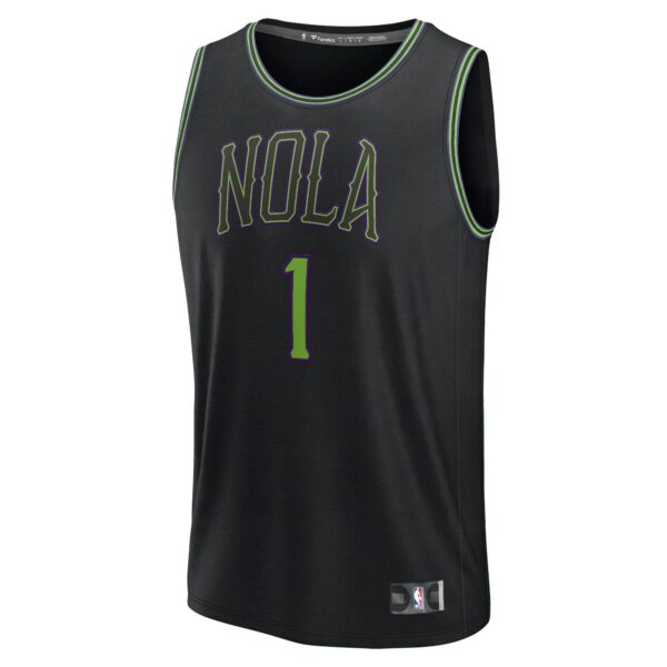 Zion Williamson New Orleans Pelicans Fanatics Youth Fast Break Jersey - Black - City Edition - Image 3