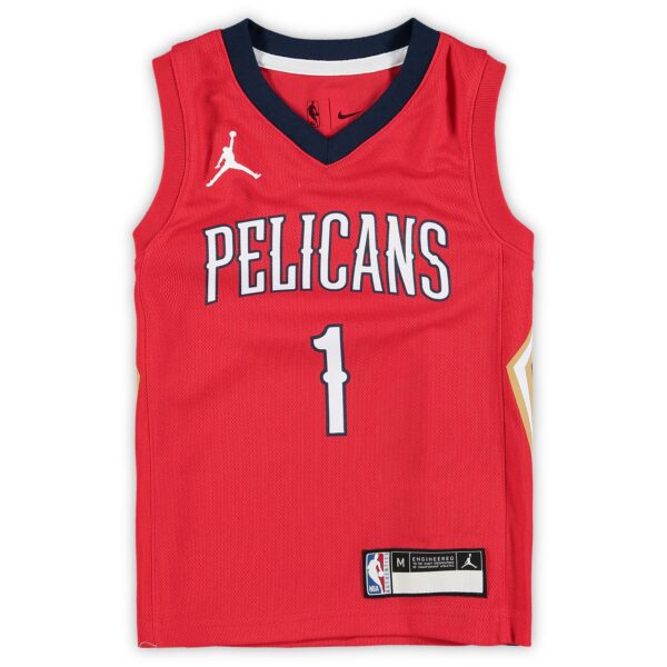 Zion Williamson New Orleans Pelicans Jordan Brand Preschool 2020/21 Fast Break Replica Jersey - Statement Edition - Red - Image 3