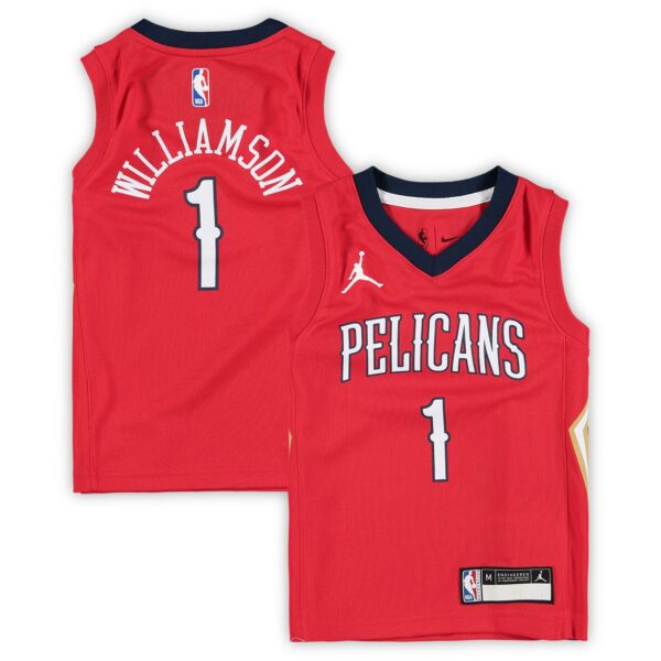 Zion Williamson New Orleans Pelicans Jordan Brand Preschool 2020/21 Fast Break Replica Jersey - Statement Edition - Red - Image 2