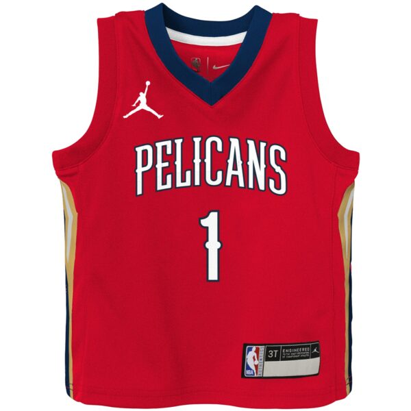 Zion Williamson New Orleans Pelicans Jordan Brand Toddler 2020/21 Jersey - Red - Statement Edition - Image 3