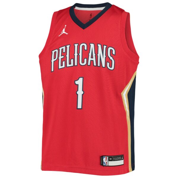 Zion Williamson New Orleans Pelicans Jordan Brand Youth 2020/21 Swingman Player Jersey - Statement Edition - Red - Image 3