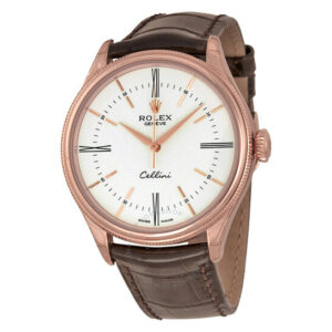 Cellini White Dial 18K Rose Gold Leather Men's Watch