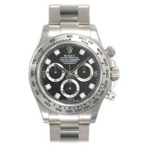 Cosmograph Daytona Black With 8 Diamonds Dial 18K White Gold Oyster Bracelet Automatic Men's Watch