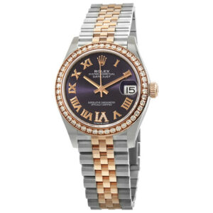 Datejust 31 Aubergine Dial Automatic Ladies Steel and 18kt Everose Gold Jubilee Watch