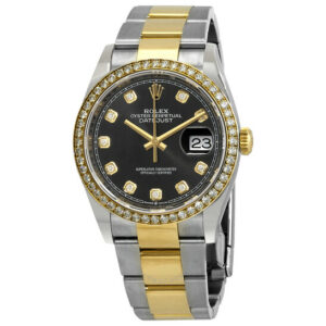 Datejust 36 Black Diamond Dial Men's Steel and 18kt Yellow Gold Oyster Watch