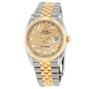 Datejust 36 Golden Palm-Motif Diamond Dial Automatic Men's Steel and 18KT Yellow Gold Jubilee Watch