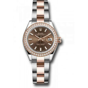 Datejust Chocolate Dial Automatic Ladies Steel and 18K Everose Gold Oyster Watch