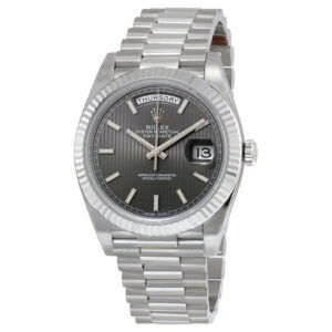 Day-Date 40 Dark Rhodium Stripe Motif Dial 18K White Gold President Automatic Men's Watch