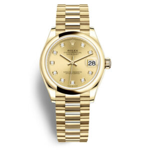 Rolex Datejust 31 Champagne Diamond Dial Automatic 18kt Yellow Gold Rolex President Watch 278248CDP