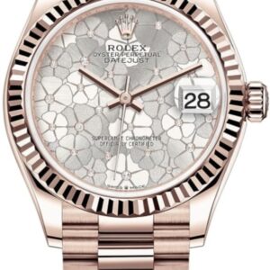 Rolex Datejust 31 Everose Gold Silver Floral-Motif Diamond Dial Women's Watch M278275-0045