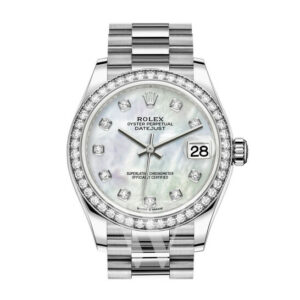 Rolex Datejust 31 Mother of Pearl Diamond Dial Ladies 18kt White Gold President Watch 278289MDP