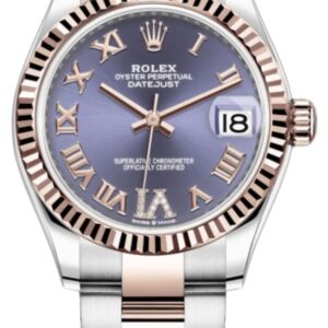 Rolex Datejust 31 Stainless Steel and Rose Gold Aubergine Pave Roman Dial Women's Watch M278271-0019