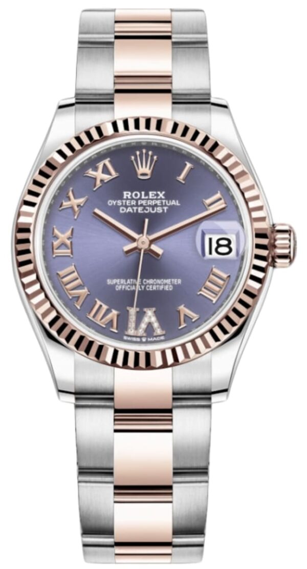 Rolex Datejust 31 Stainless Steel and Rose Gold Aubergine Pave Roman Dial Women's Watch M278271-0019