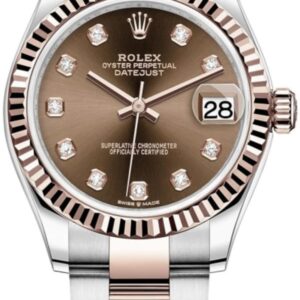 Rolex Datejust 31 Stainless Steel and Rose Gold Chocolate Diamond Dial Women's Watch M278271-0027