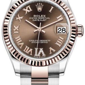 Rolex Datejust 31 Stainless Steel and Rose Gold Chocolate Pave Roman Dial Women's Watch m278271-0003
