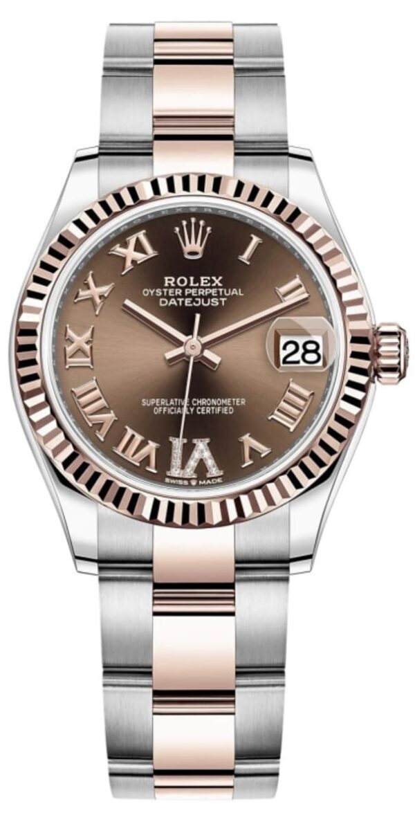 Rolex Datejust 31 Stainless Steel and Rose Gold Chocolate Pave Roman Dial Women's Watch m278271-0003
