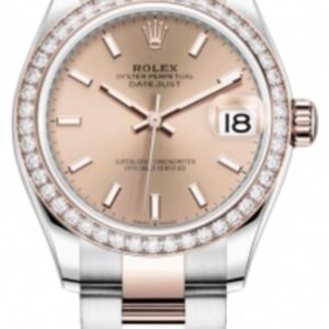 Rolex Datejust 31 Stainless Steel and Rose Gold Rose Dial Diamond Bezel Women's Watch M278381RBR-0009
