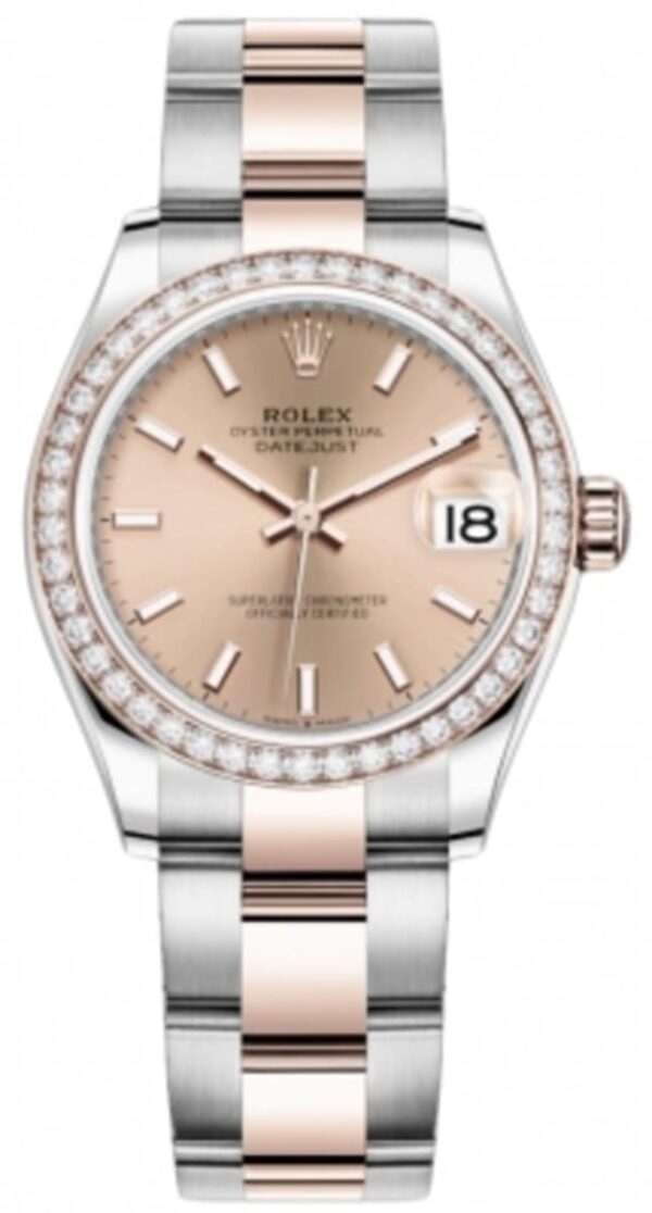 Rolex Datejust 31 Stainless Steel and Rose Gold Rose Dial Diamond Bezel Women's Watch M278381RBR-0009