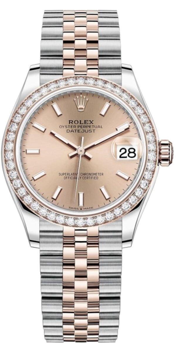 Rolex Datejust 31 Stainless Steel and Rose Gold Rose Dial Diamond Bezel Women's Watch M278381RBR-0010
