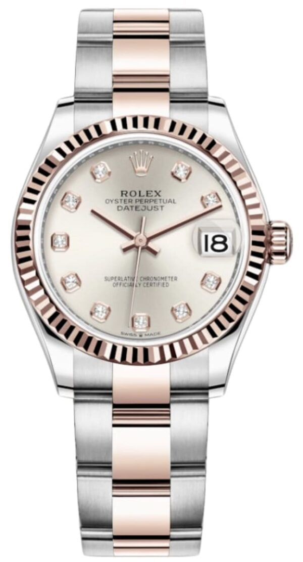 Rolex Datejust 31 Stainless Steel and Rose Gold Silver Diamond Dial Women's Watch M278271-0015
