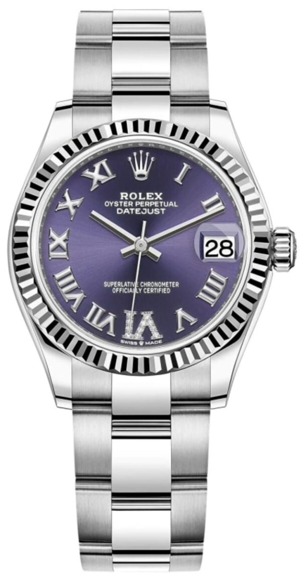 Rolex Datejust 31 Stainless Steel and White Gold Aubergine Roman Diamond Dial Women's Watch M278274-0025