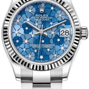 Rolex Datejust 31 Stainless Steel and White Gold Azzuro-Blue-Floral-Motif Diamond Dial Women's Watch M278274-0035