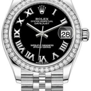 Rolex Datejust 31 Stainless Steel and White Gold Black Roman Dial Diamond Bezel Women's Watch M278384RBR-0002