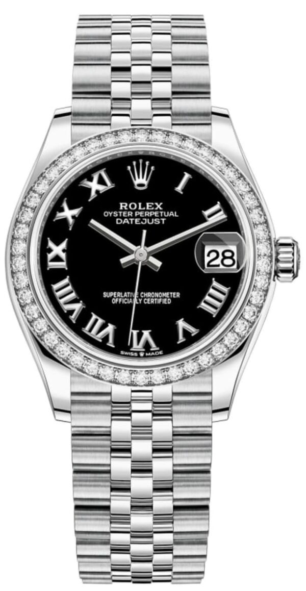 Rolex Datejust 31 Stainless Steel and White Gold Black Roman Dial Diamond Bezel Women's Watch M278384RBR-0002