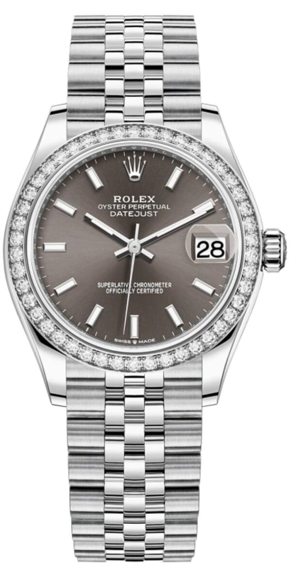Rolex Datejust 31 Stainless Steel and White Gold Dark Grey Dial Diamond Bezel Women's Watch M278384RBR-0020
