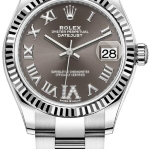 Rolex Datejust 31 Stainless Steel and White Gold Dark Grey Roman Diamond Dial Women's Watch M278274-0027