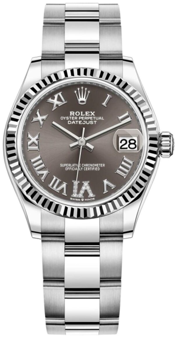 Rolex Datejust 31 Stainless Steel and White Gold Dark Grey Roman Diamond Dial Women's Watch M278274-0027