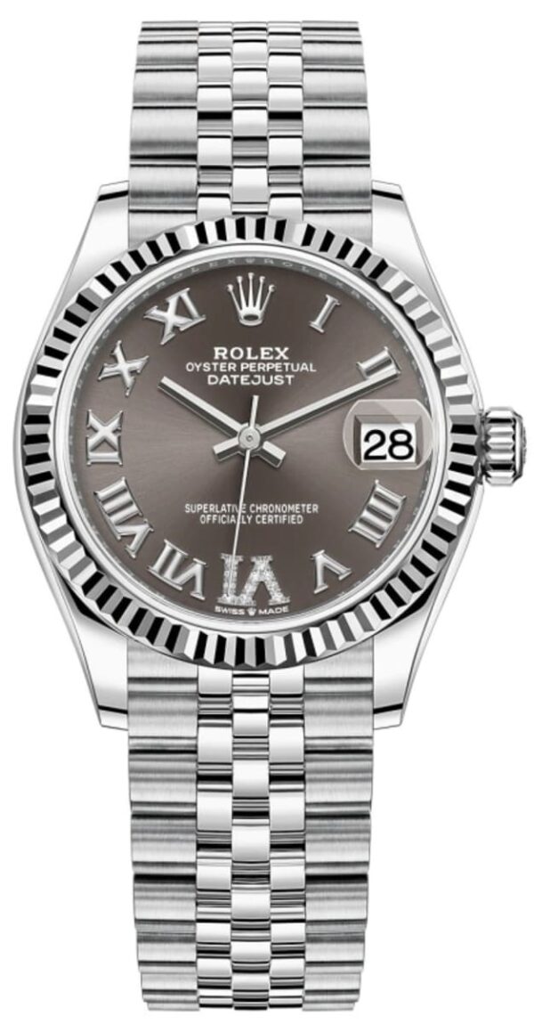 Rolex Datejust 31 Stainless Steel and White Gold Dark Grey Roman Diamond Dial Women's Watch M278274-0028