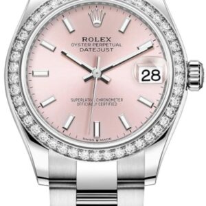 Rolex Datejust 31 Stainless Steel and White Gold Pink Dial Diamond Bezel Women's Watch M278384RBR-0017