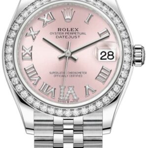 Rolex Datejust 31 Stainless Steel and White Gold Pink Pave Roman Dial Diamond Bezel Women's Watch M278384RBR-0028