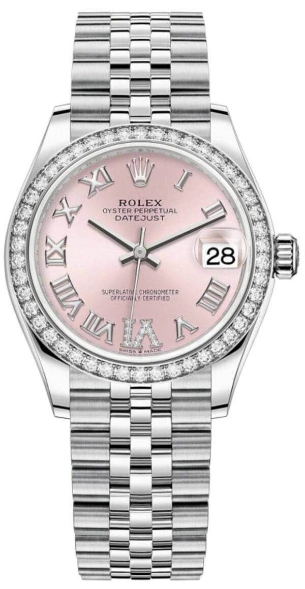 Rolex Datejust 31 Stainless Steel and White Gold Pink Pave Roman Dial Diamond Bezel Women's Watch M278384RBR-0028
