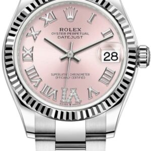 Rolex Datejust 31 Stainless Steel and White Gold Pink Roman Diamond Dial Women's Watch M278274-0023